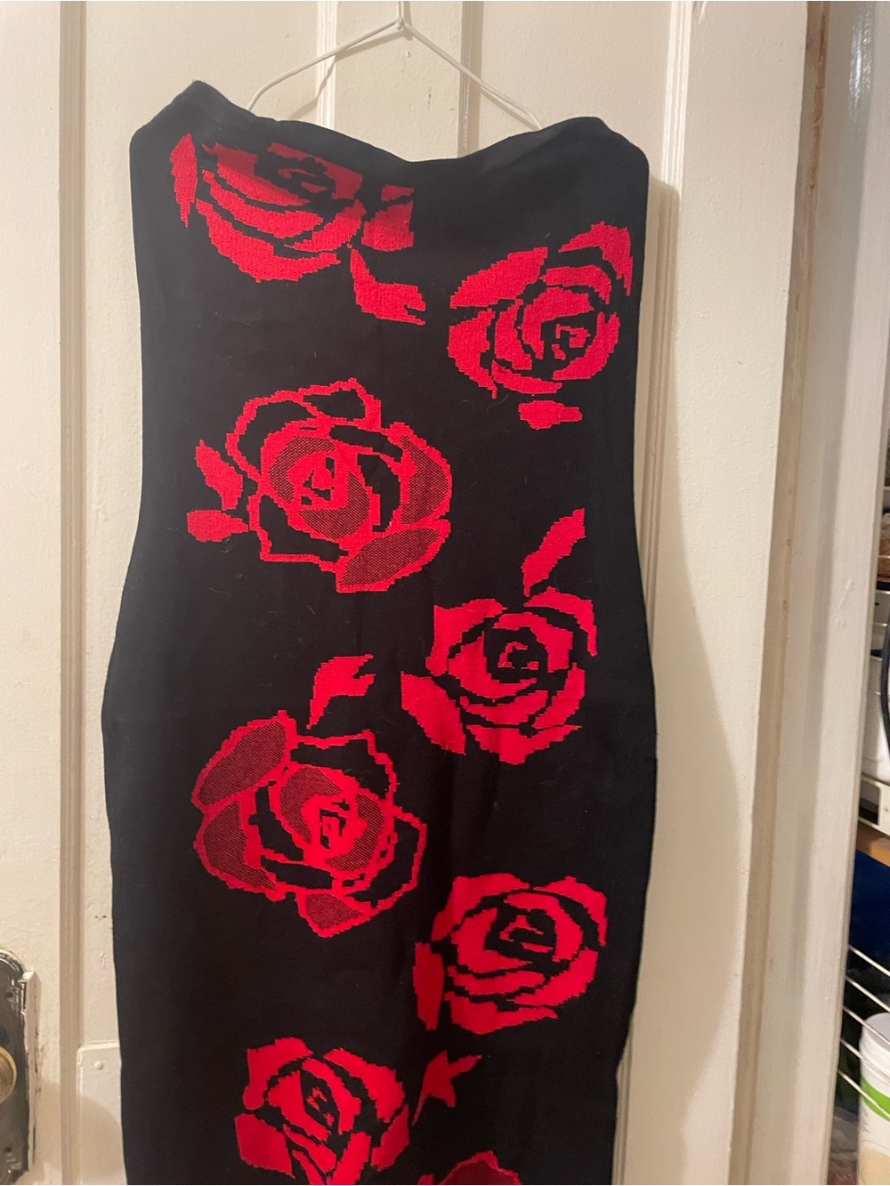Madden Girl Black Strapless Dress with Red Rose Print